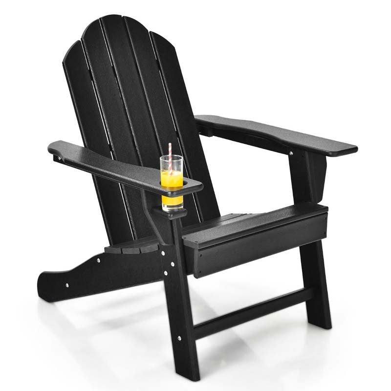 All-Weather HDPE Adirondack Chair with Cup Holder, Outdoor Patio Adirondack Chair, Fire Pit Chair for Porch Garden Poolside Beach