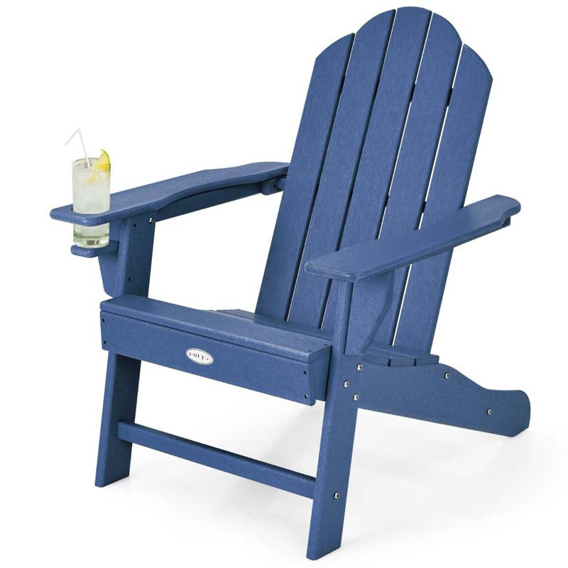 All-Weather HDPE Adirondack Chair with Cup Holder, Outdoor Patio Adirondack Chair, Fire Pit Chair for Porch Garden Poolside Beach