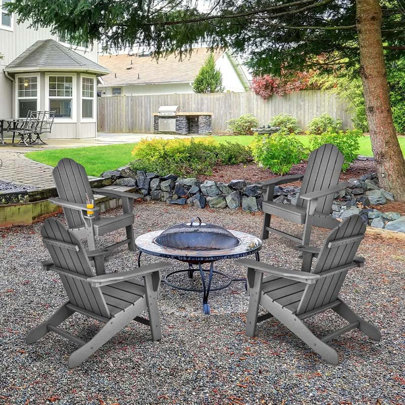 All-Weather HDPE Adirondack Chair with Cup Holder, Outdoor Patio Adirondack Chair, Fire Pit Chair for Porch Garden Poolside Beach