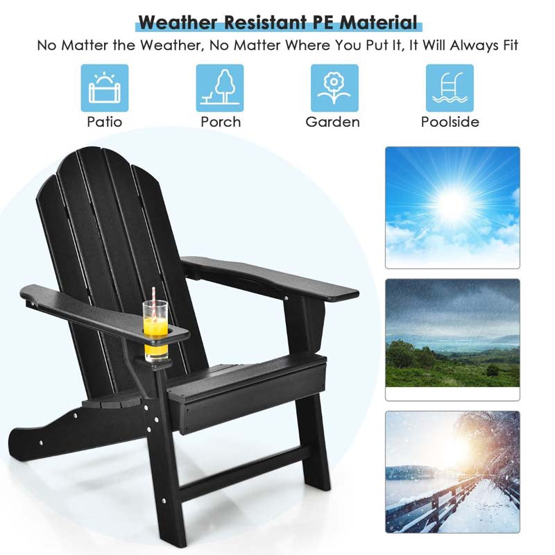 All-Weather HDPE Adirondack Chair with Cup Holder, Outdoor Patio Adirondack Chair, Fire Pit Chair for Porch Garden Poolside Beach