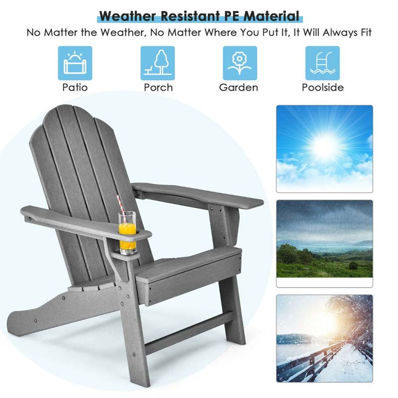 All-Weather HDPE Adirondack Chair with Cup Holder, Outdoor Patio Adirondack Chair, Fire Pit Chair for Porch Garden Poolside Beach