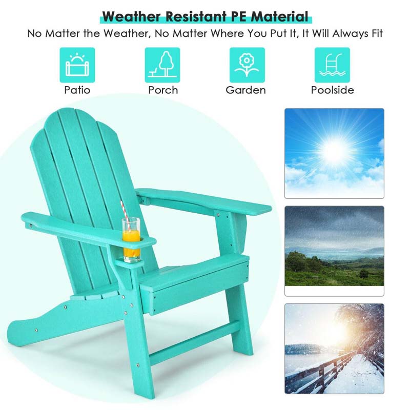 All-Weather HDPE Adirondack Chair with Cup Holder, Outdoor Patio Adirondack Chair, Fire Pit Chair for Porch Garden Poolside Beach