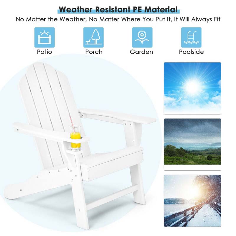 All-Weather HDPE Adirondack Chair with Cup Holder, Outdoor Patio Adirondack Chair, Fire Pit Chair for Porch Garden Poolside Beach