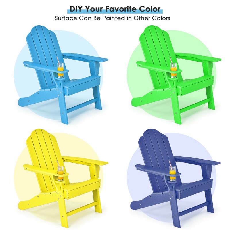 All-Weather HDPE Adirondack Chair with Cup Holder, Outdoor Patio Adirondack Chair, Fire Pit Chair for Porch Garden Poolside Beach