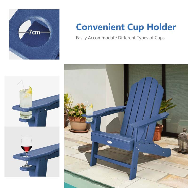 All-Weather HDPE Adirondack Chair with Cup Holder, Outdoor Patio Adirondack Chair, Fire Pit Chair for Porch Garden Poolside Beach