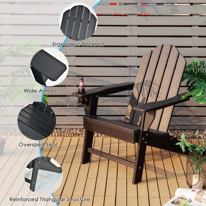 All-Weather HDPE Adirondack Chair with Cup Holder, Outdoor Patio Adirondack Chair, Fire Pit Chair for Porch Garden Poolside Beach