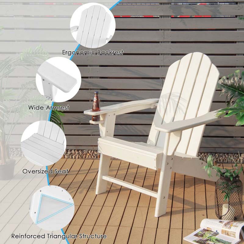 All-Weather HDPE Adirondack Chair with Cup Holder, Outdoor Patio Adirondack Chair, Fire Pit Chair for Porch Garden Poolside Beach