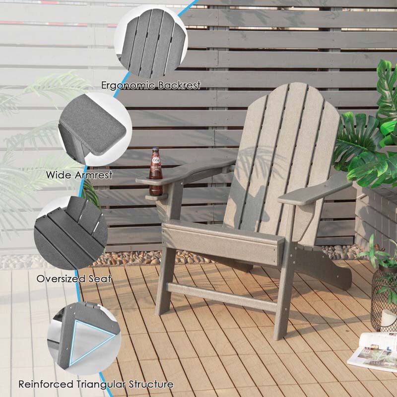 All-Weather HDPE Adirondack Chair with Cup Holder, Outdoor Patio Adirondack Chair, Fire Pit Chair for Porch Garden Poolside Beach