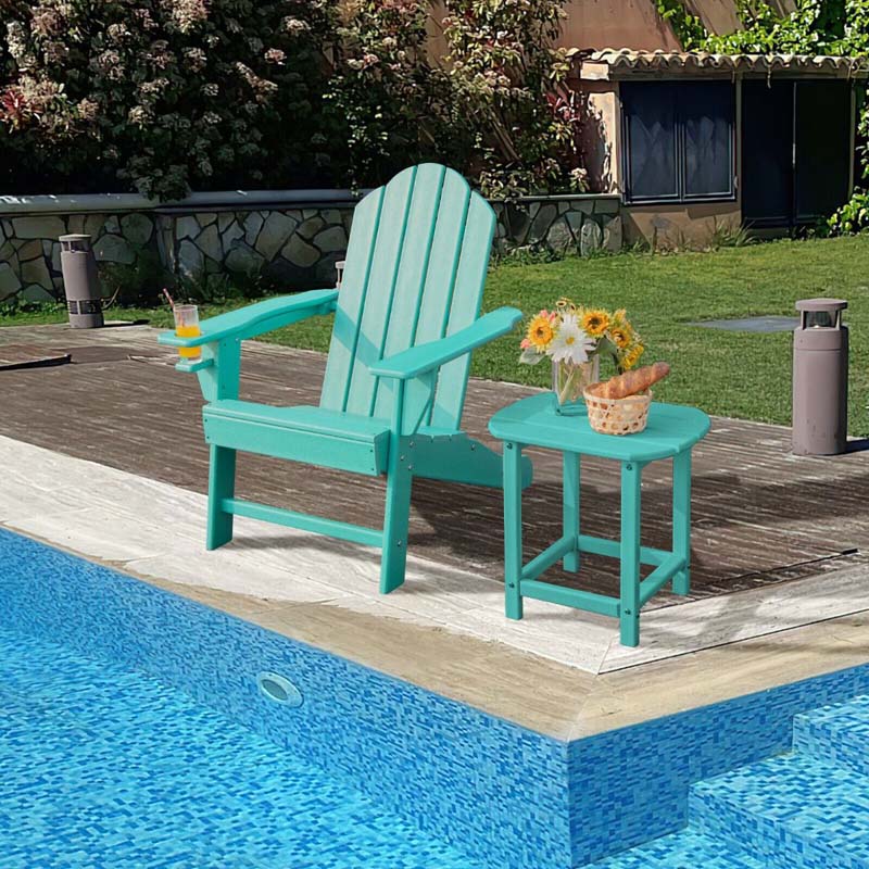 All-Weather HDPE Adirondack Chair with Cup Holder, Outdoor Patio Adirondack Chair, Fire Pit Chair for Porch Garden Poolside Beach