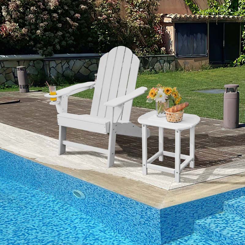 All-Weather HDPE Adirondack Chair with Cup Holder, Outdoor Patio Adirondack Chair, Fire Pit Chair for Porch Garden Poolside Beach