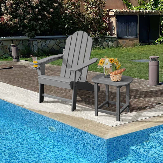 All-Weather HDPE Adirondack Chair with Cup Holder, Outdoor Patio Adirondack Chair, Fire Pit Chair for Porch Garden Poolside Beach