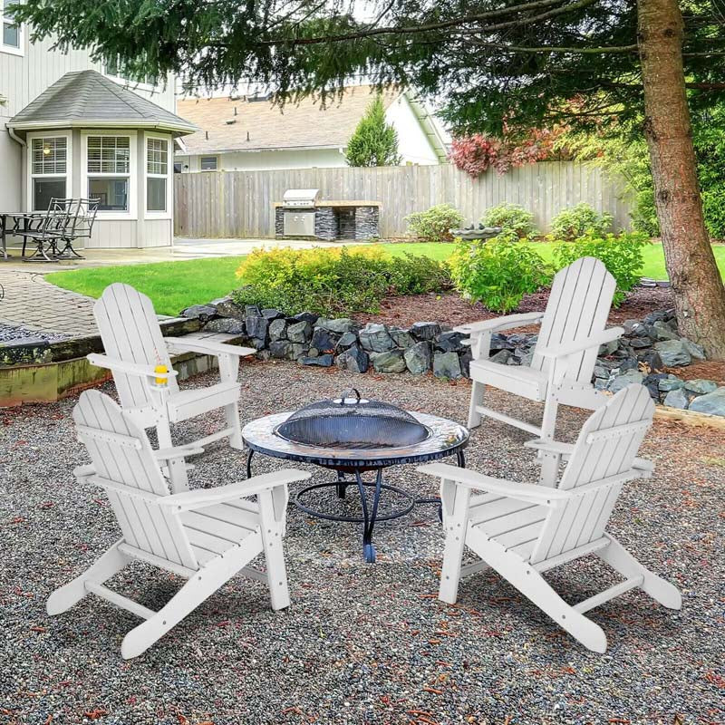 All-Weather HDPE Adirondack Chair with Cup Holder, Outdoor Patio Adirondack Chair, Fire Pit Chair for Porch Garden Poolside Beach