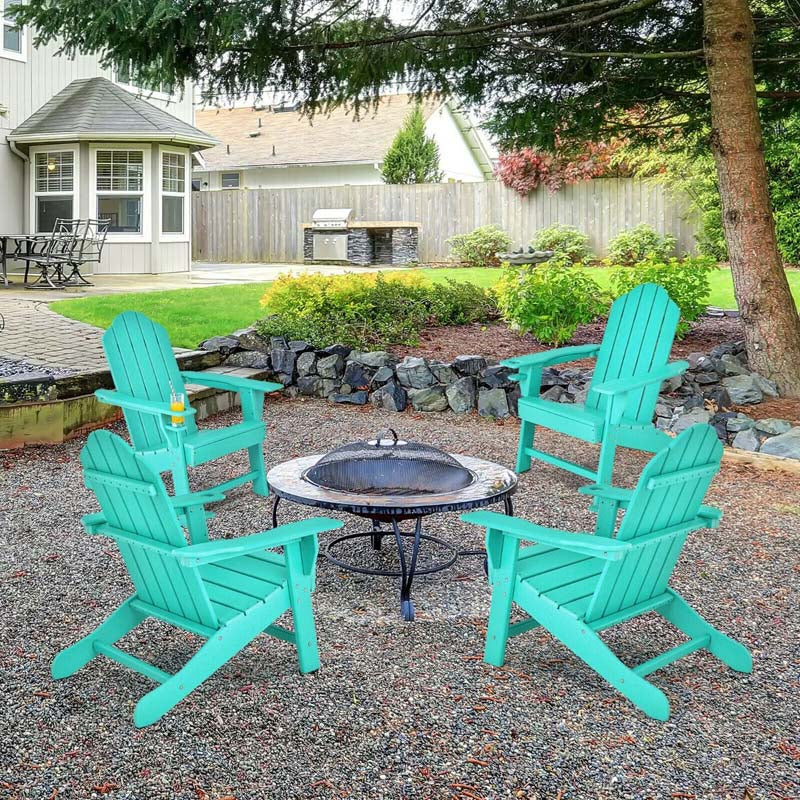 All-Weather HDPE Adirondack Chair with Cup Holder, Outdoor Patio Adirondack Chair, Fire Pit Chair for Porch Garden Poolside Beach