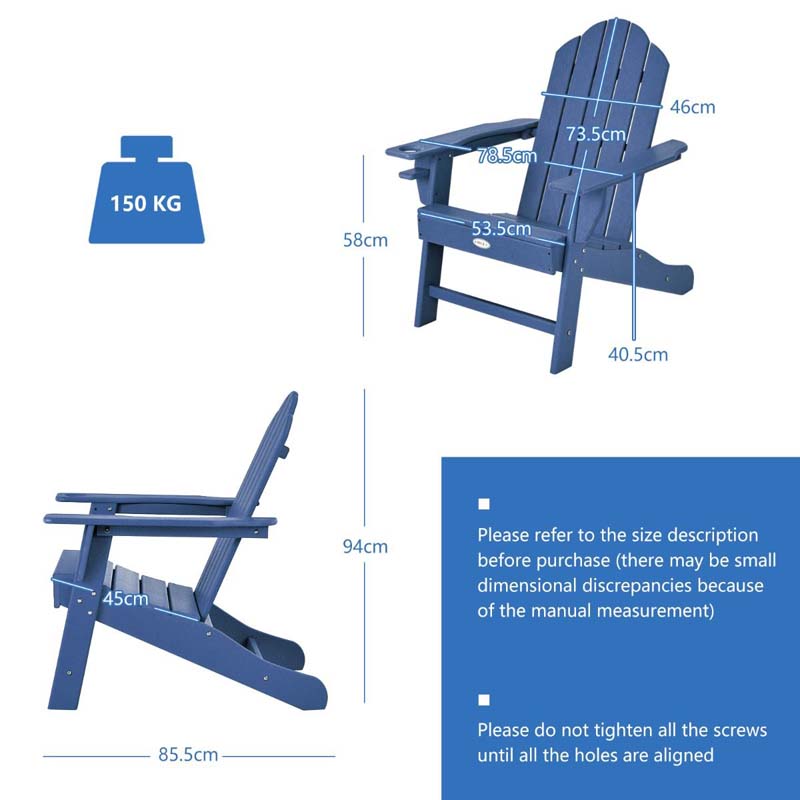 All-Weather HDPE Adirondack Chair with Cup Holder, Outdoor Patio Adirondack Chair, Fire Pit Chair for Porch Garden Poolside Beach