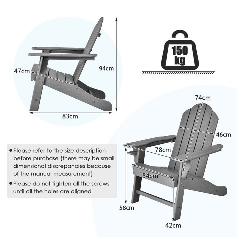 All-Weather HDPE Adirondack Chair with Cup Holder, Outdoor Patio Adirondack Chair, Fire Pit Chair for Porch Garden Poolside Beach