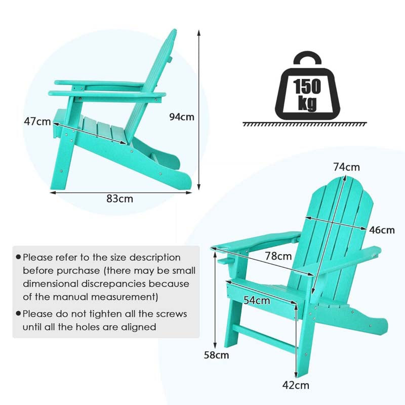 All-Weather HDPE Adirondack Chair with Cup Holder, Outdoor Patio Adirondack Chair, Fire Pit Chair for Porch Garden Poolside Beach