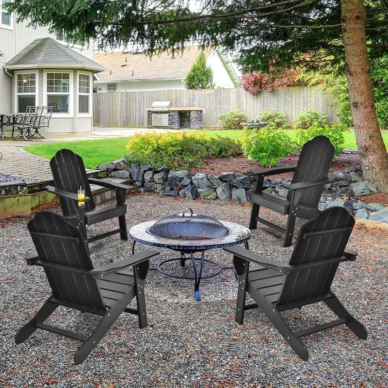 All-Weather HDPE Adirondack Chair with Cup Holder, Outdoor Patio Adirondack Chair, Fire Pit Chair for Porch Garden Poolside Beach