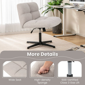 Armless Office Chair Cross Legged with Imitation Lamb Fleece and Adjustable Height