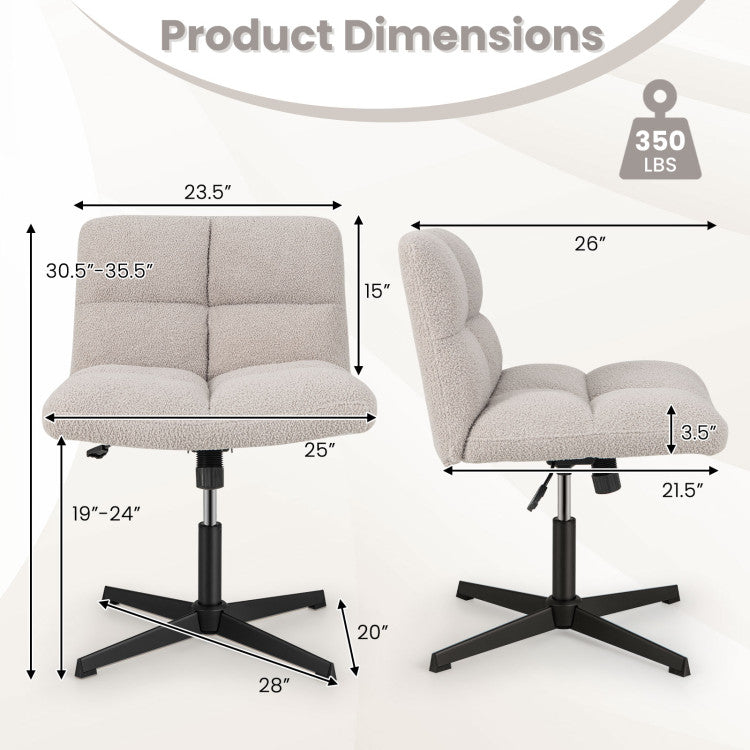 Armless Office Chair Cross Legged with Imitation Lamb Fleece and Adjustable Height