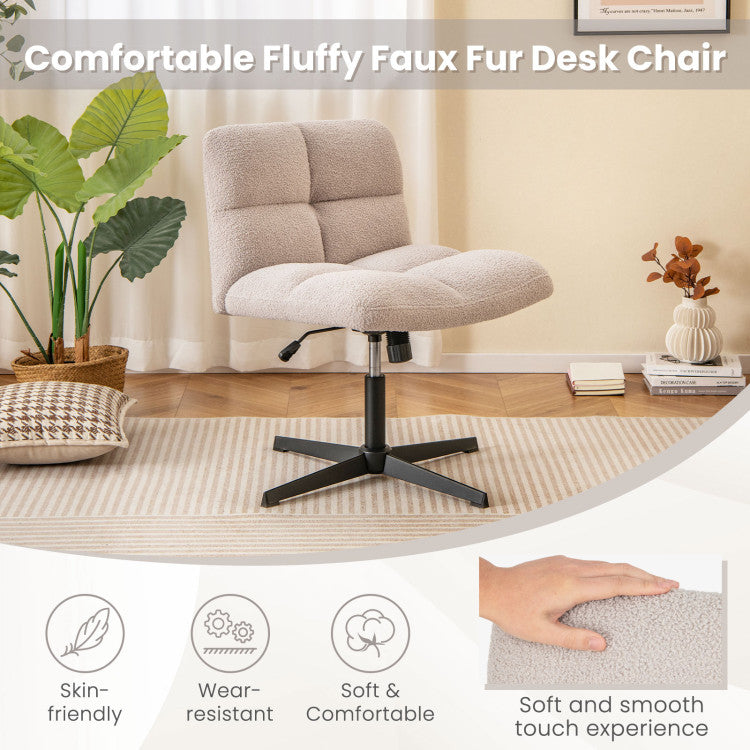 Armless Office Chair Cross Legged with Imitation Lamb Fleece and Adjustable Height