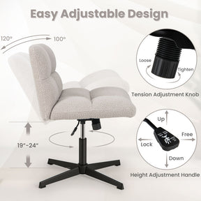 Armless Office Chair Cross Legged with Imitation Lamb Fleece and Adjustable Height