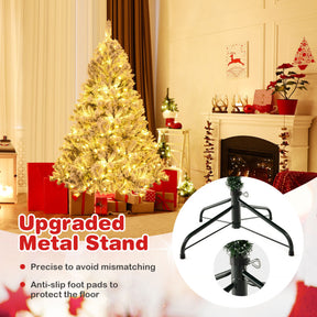 6/7/8 Feet Artificial Christmas Tree 3-Minute Quick Shape with 600 LED Lights and Metal Stand