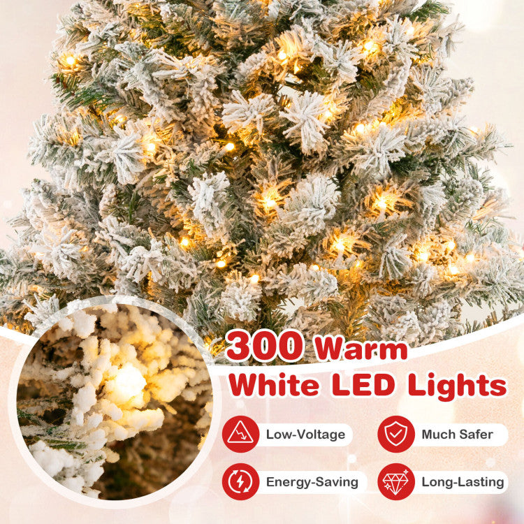 6/7/8 Feet Artificial Christmas Tree 3-Minute Quick Shape with 600 LED Lights and Metal Stand