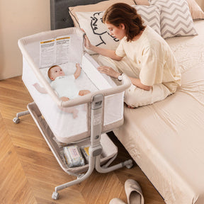 Baby Bassinet Bedside Sleeper with 6-Level Adjustable Height and Lockable Wheels