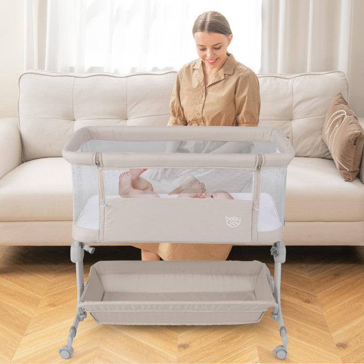 Baby Bassinet Bedside Sleeper with 6-Level Adjustable Height and Lockable Wheels