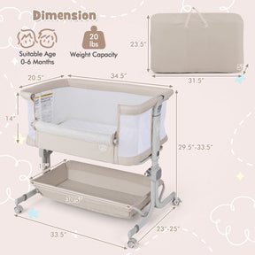 Baby Bassinet Bedside Sleeper with 6-Level Adjustable Height and Lockable Wheels