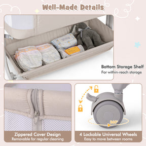 Baby Bassinet Bedside Sleeper with 6-Level Adjustable Height and Lockable Wheels