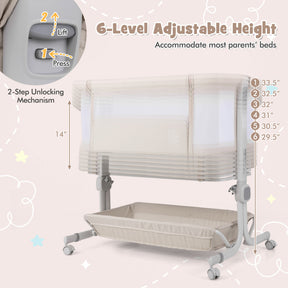 Baby Bassinet Bedside Sleeper with 6-Level Adjustable Height and Lockable Wheels