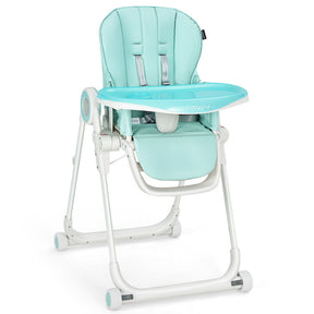 Baby Foldable Feeding High Chair with 4 Lockable Wheels and Adjustable Heights