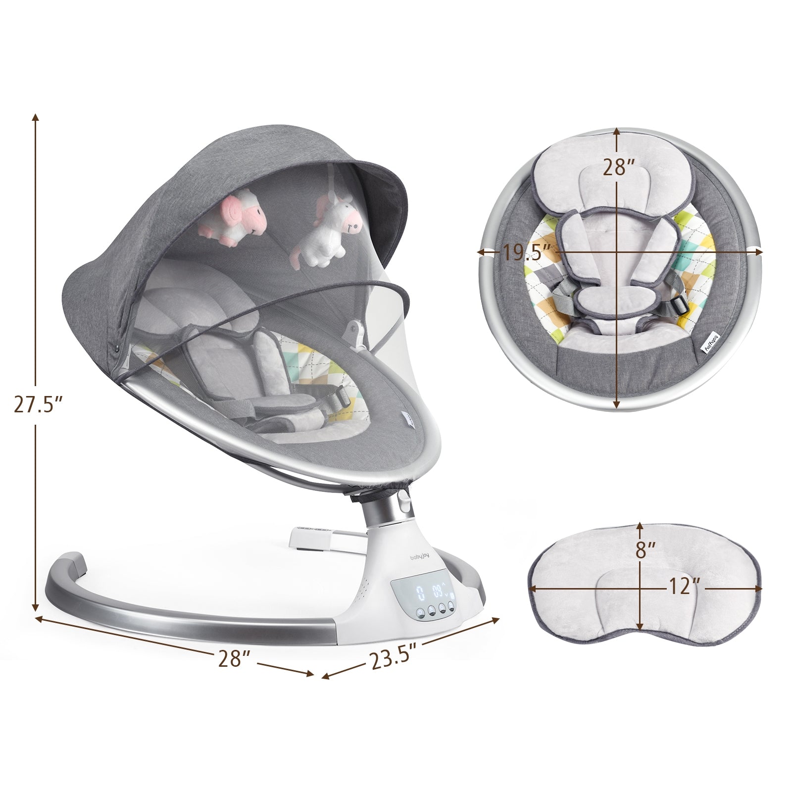 Remote Control Portable Baby Swing Electric Rocking Chair with Music Timer and Net Cover