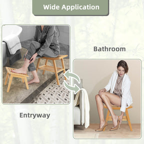 Bamboo Anti-slip Shower Seat Bench with Underneath Storage Shelf