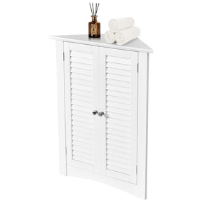 Bathroom Corner Storage Freestanding Floor Cabinet with Shutter Door and Adjustable Shelves