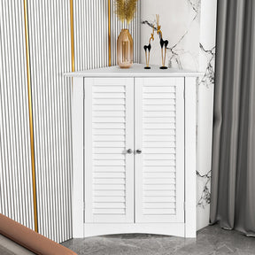 Bathroom Corner Storage Freestanding Floor Cabinet with Shutter Door and Adjustable Shelves