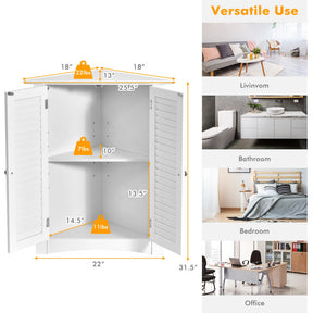 Bathroom Corner Storage Freestanding Floor Cabinet with Shutter Door and Adjustable Shelves