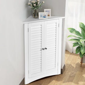 Bathroom Corner Storage Freestanding Floor Cabinet with Shutter Door and Adjustable Shelves