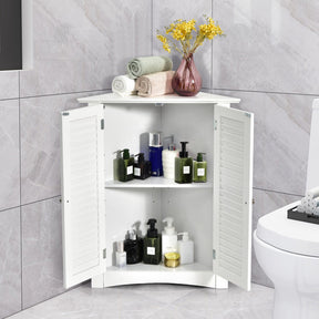 Bathroom Corner Storage Freestanding Floor Cabinet with Shutter Door and Adjustable Shelves