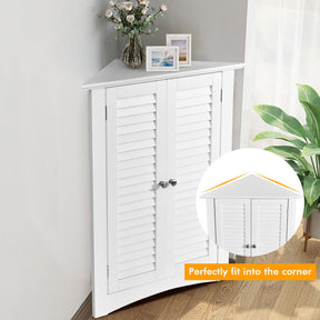 Bathroom Corner Storage Freestanding Floor Cabinet with Shutter Door and Adjustable Shelves