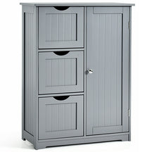 Hikidspace Floor Cabinet Side Storage Cabinet with 3 Drawers and Adjustable Shelves for Bathroom and Bedroom_Gray