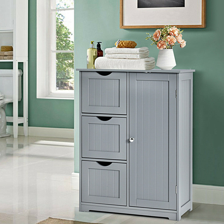 Hikidspace Floor Cabinet Side Storage Cabinet with 3 Drawers and Adjustable Shelves for Bathroom and Bedroom_Gray