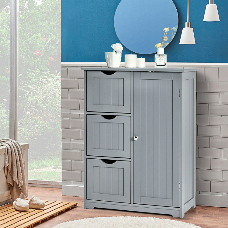 Hikidspace Floor Cabinet Side Storage Cabinet with 3 Drawers and Adjustable Shelves for Bathroom and Bedroom_Gray