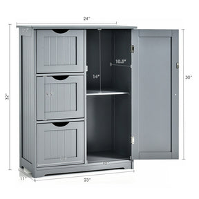 Hikidspace Floor Cabinet Side Storage Cabinet with 3 Drawers and Adjustable Shelves for Bathroom and Bedroom_Gray