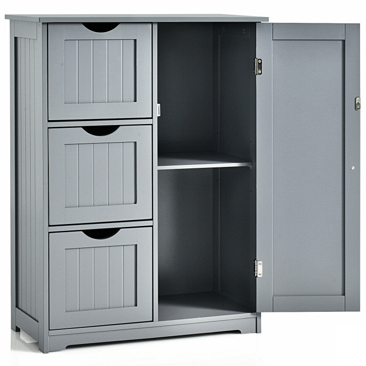 Hikidspace Floor Cabinet Side Storage Cabinet with 3 Drawers and Adjustable Shelves for Bathroom and Bedroom_Gray