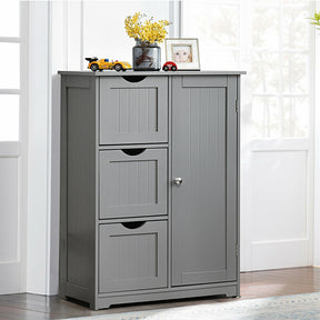 Hikidspace Floor Cabinet Side Storage Cabinet with 3 Drawers and Adjustable Shelves for Bathroom and Bedroom_Gray