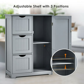 Hikidspace Floor Cabinet Side Storage Cabinet with 3 Drawers and Adjustable Shelves for Bathroom and Bedroom_Gray