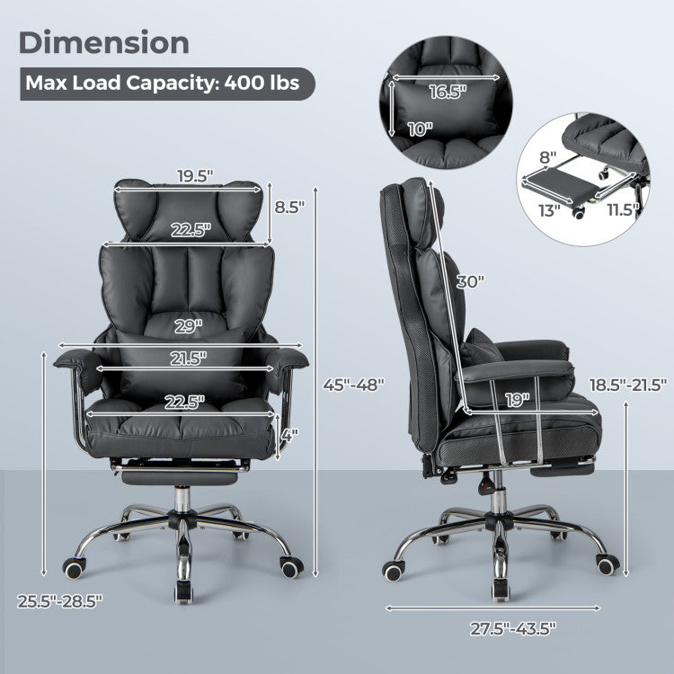 Big and Tall Executive Office Chair with Footrest and Adjustable Backrest