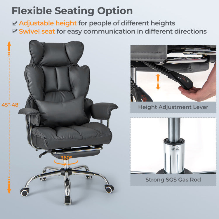 Big and Tall Executive Office Chair with Footrest and Adjustable Backrest